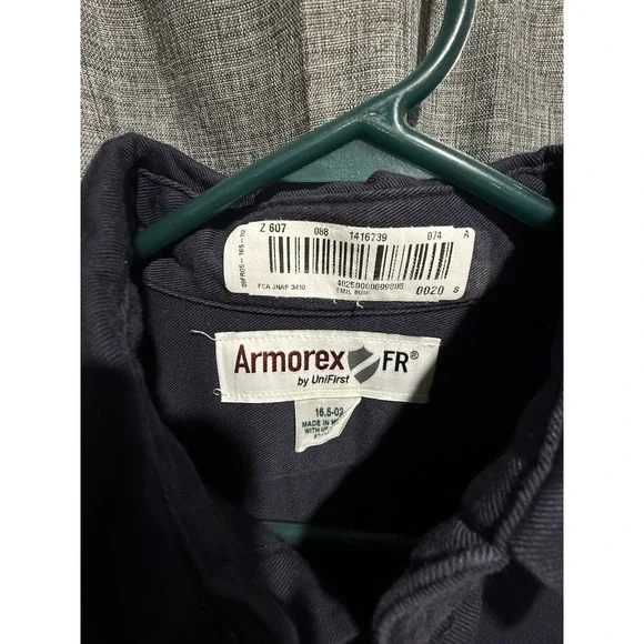 Amorex FR by UniFirst Button Up Long Sleeve Shirt 16.5 ARC 2 Navy Blue UltraSoft - Picture 4 of 10